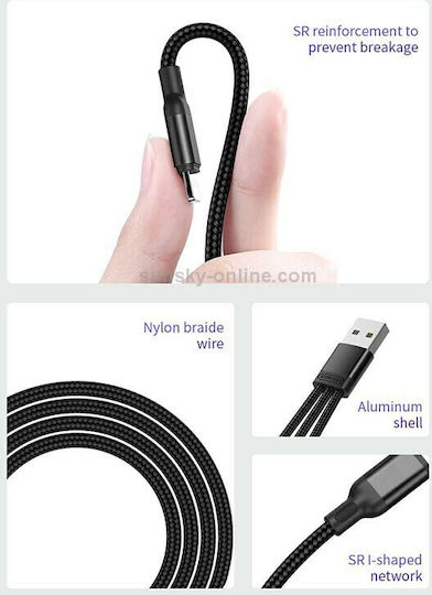 Joyroom S-M416 Regulär USB zu Blitzschlag / Typ-C,TC-TC / Micro-USB Kabel 3A Schwarz 0.15m