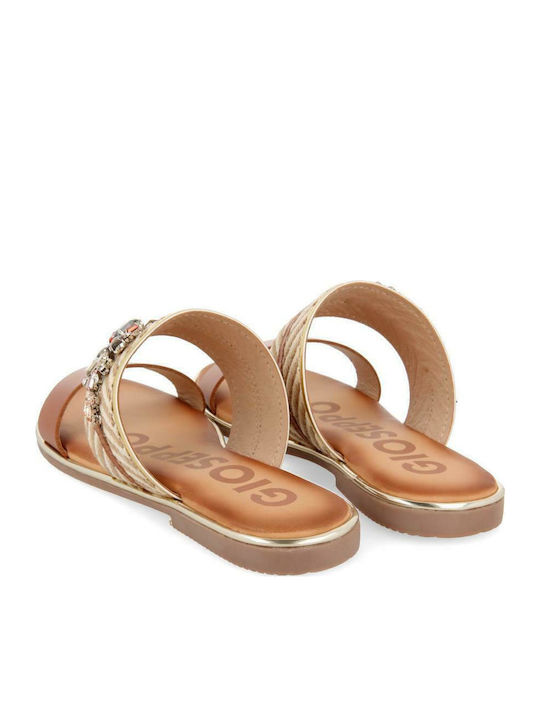 59831 Leather Women's Flat Sandals in Tabac Brown Color