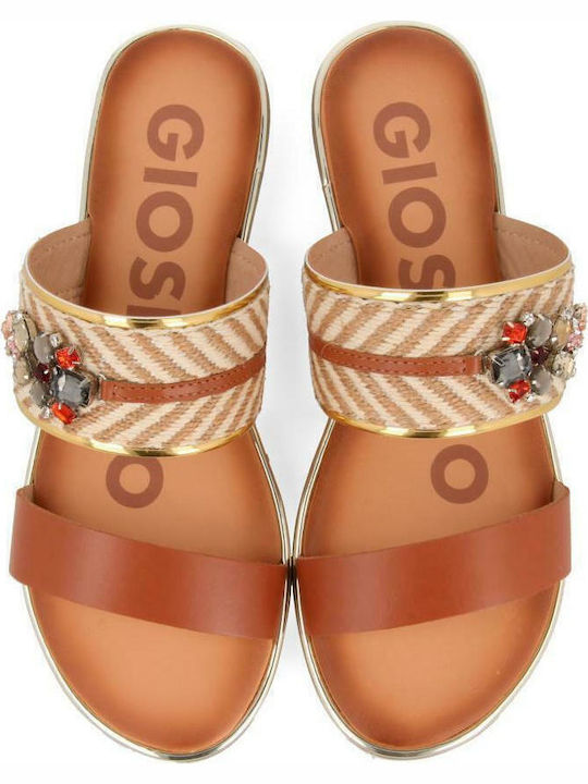59831 Leather Women's Flat Sandals in Tabac Brown Color