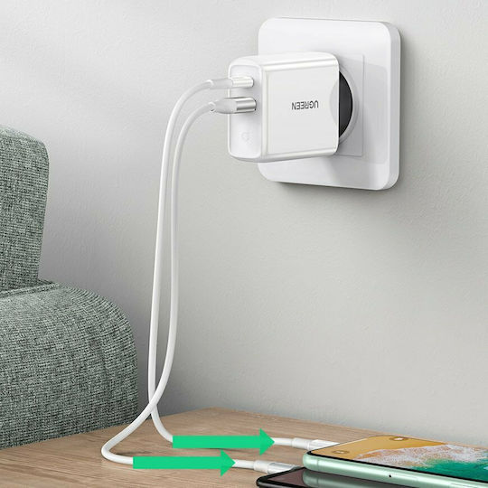 Ugreen Ladegerät ohne Kabel mit USB-A Anschluss und USB-C Anschluss 36W Schnellaufladung 4.0 Weißs (CD170)