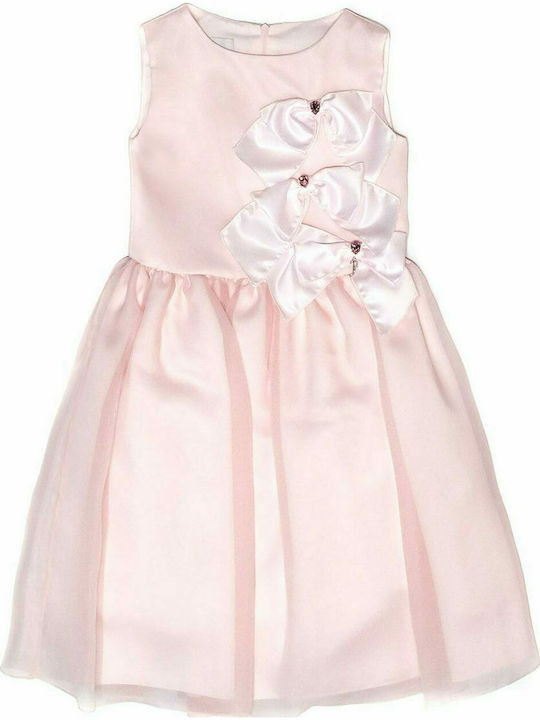 Silk dress pink with zipper bow girl petit