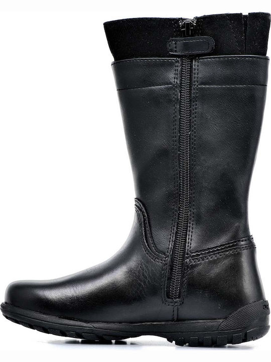 Geox Kids Leather Anatomic Boots with Zipper Black