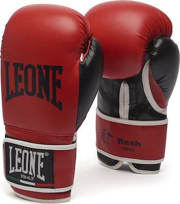 Leone Flash GN083 Γάντια Πυγμαχίας από Συνθετικό Δέρμα για Αγώνα Κόκκινα