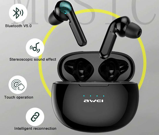 Awei T15P In-ear Bluetooth Handsfree Ακουστικά με Θήκη Φόρτισης Μαύρα