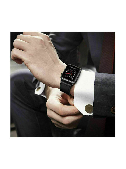Tech-Protect LeatherFit Λουράκι Δερμάτινο με Pin Μαύρο (Apple Watch 42/44/45mm/Ultra 49mm)