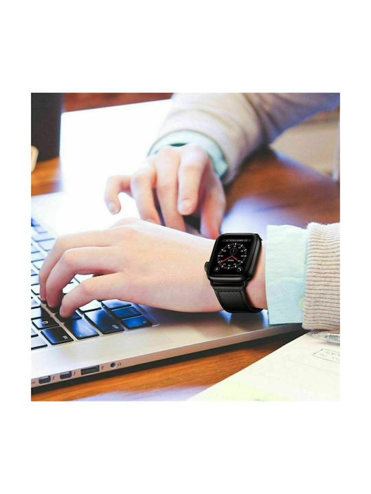 Tech-Protect LeatherFit Λουράκι Δερμάτινο με Pin Μαύρο (Apple Watch 42/44/45mm/Ultra 49mm)