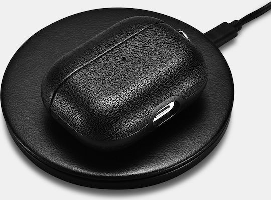 iCarer PU Microfiber Slim Θήκη Δερματίνης με Γάντζο σε Μαύρο χρώμα για Apple AirPods Pro