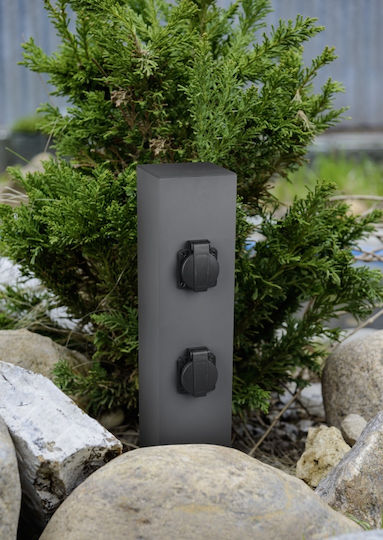 Trio Lighting Garden Διπλή Επιδαπέδια Πρίζα Ρεύματος Στεγανή 40x10x10cm Μαύρη
