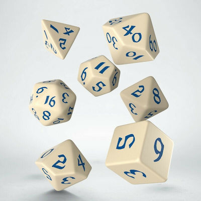 Q Workshop Classic Runic Dice Set Zaruri Beige & Blue 7 bucăți QWSSCLR1Z