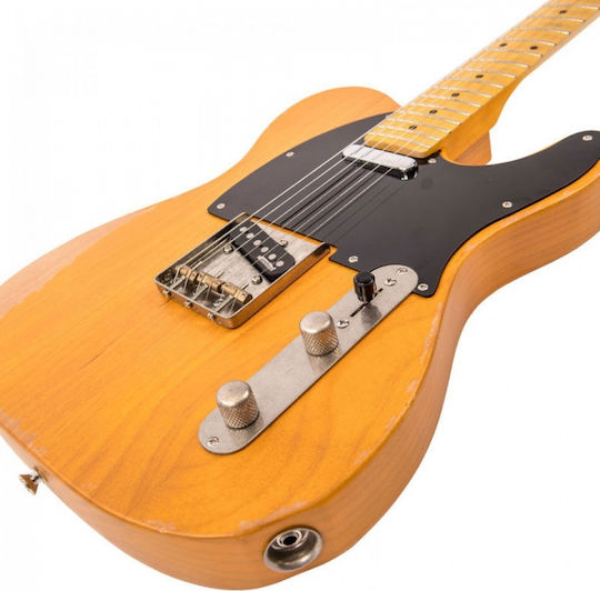 Vintage V52 Icon Electric Guitar Telecaster with SS Pickup Configuration Distressed Butterscotch
