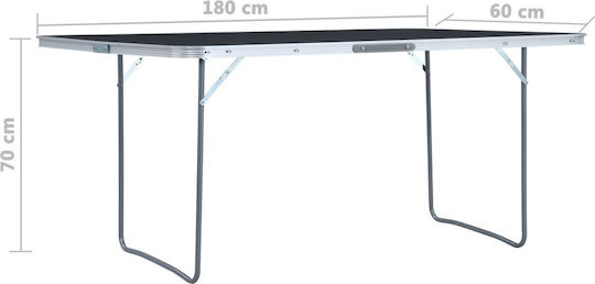 vidaXL Таблица Алуминий за къмпинг сгъваем 180x60cm Сив