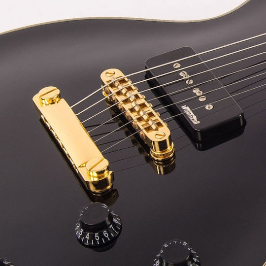 Vintage V100P ReIssued Electric Guitar Single Cut with 2xP90 Pickups Arrangement Black