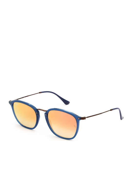 Ray Ban Round Flat Sunglasses with Blue Metal Frame and Pink Gradient Mirror Lens RB2448N 6254/7O