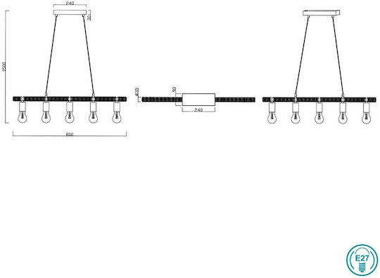 Trio Lighting Einar Pendant Light Beige with Rope for 5 Bulbs E27 80x150cm