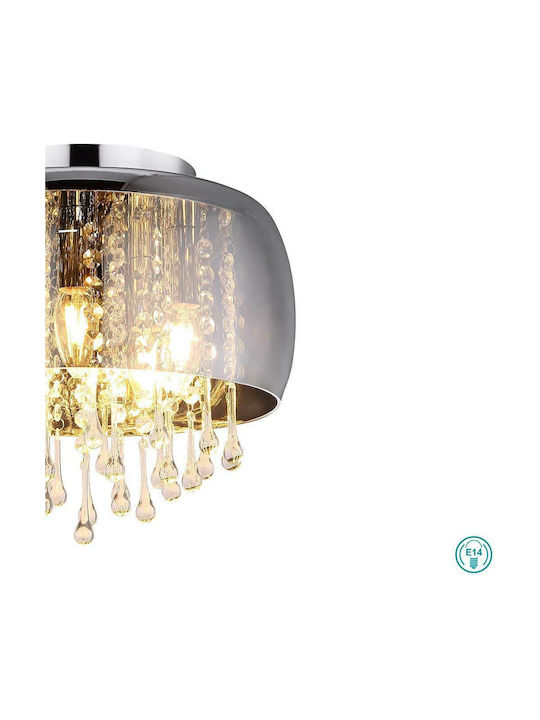 Globo Lighting Kalla Vintage Πλαφονιέρα Οροφής με Ντουί E14 με Κρύσταλλα σε Ασημί χρώμα