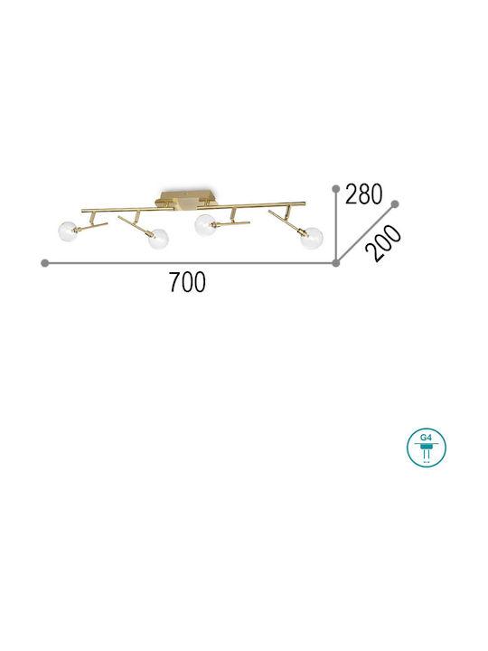 Ideal Lux Maracas PL4 Spot with 4 Lights and with Socket G4 in Gold Color