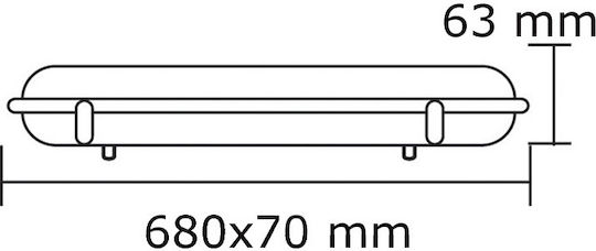 Aca Lighting Batten Outdoor with 1 Slot for LED Lamp T8 68cm