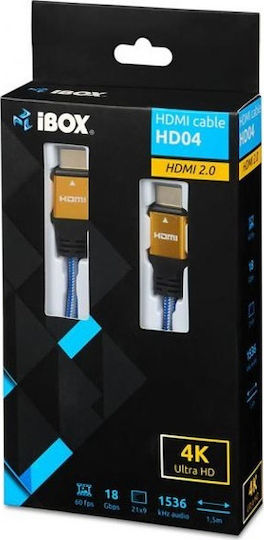 iBox HDMI 2.0 Premium High Speed 4K 60Hz HDR Braided Cable HDMI male - HDMI male 1.5m Μπλε