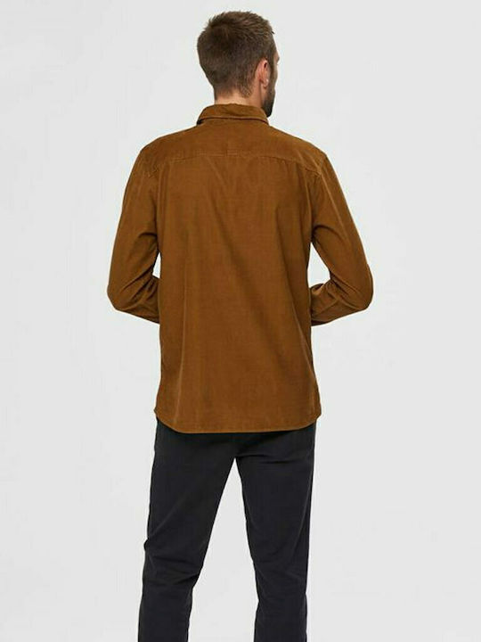 Selected Men's Shirt Long Sleeve Corduroy Brown