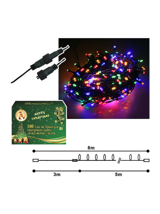 100 Light Bulb LED 8μ Colorful In String Χωρίς Μετασχηματιστή 93-2377 XMASfest