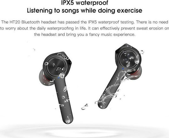 Lenovo HT20 In-ear Bluetooth Handsfree Ακουστικά με Θήκη Φόρτισης Μαύρα