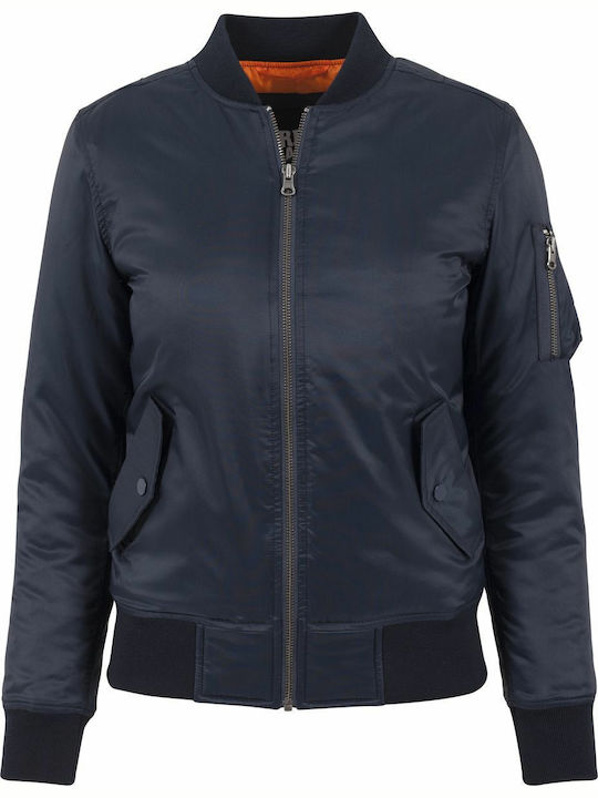 Women's Short Bomber Jacket for Winter Navy Blue
