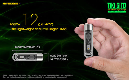 NiteCore Rechargeable Keychain Flashlight LED UV IP66 with Maximum Brightness 300lm Tiki Gitd Glow in The Dark Green Silver