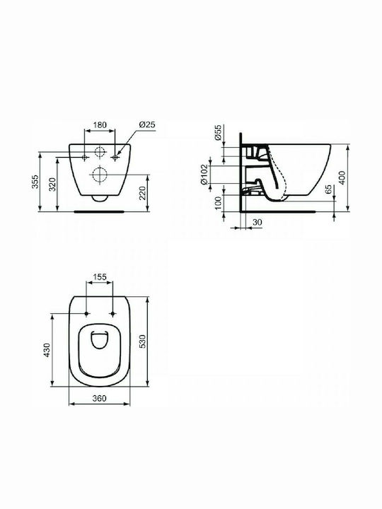 Ideal Standard Tesi Aquablade Λεκάνη Κρεμαστή με Slim Κάλυμμα Soft Close Λευκή