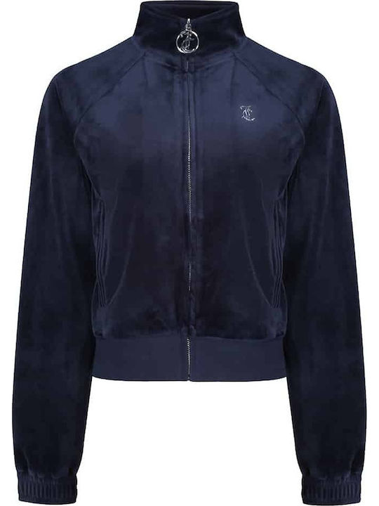 Damen Sweatshirtjacke Samt Marineblau