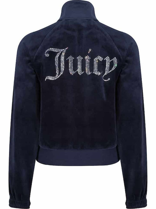 Damen Sweatshirtjacke Samt Marineblau