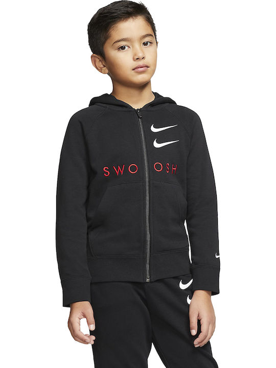 Nike Αθλητική Παιδική Ζακέτα Φούτερ με Κουκούλα Μαύρη Sportswear Swoosh