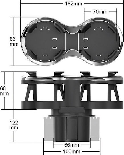 Auto Gs Car Cup Holder 2 Positions for Console Double with Rotating Base Black/Silver in Black Color