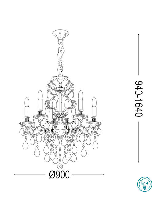 Ideal Lux Gioconda SP12 Candelabru 12xE14 cu Lumânări Auriu 164960