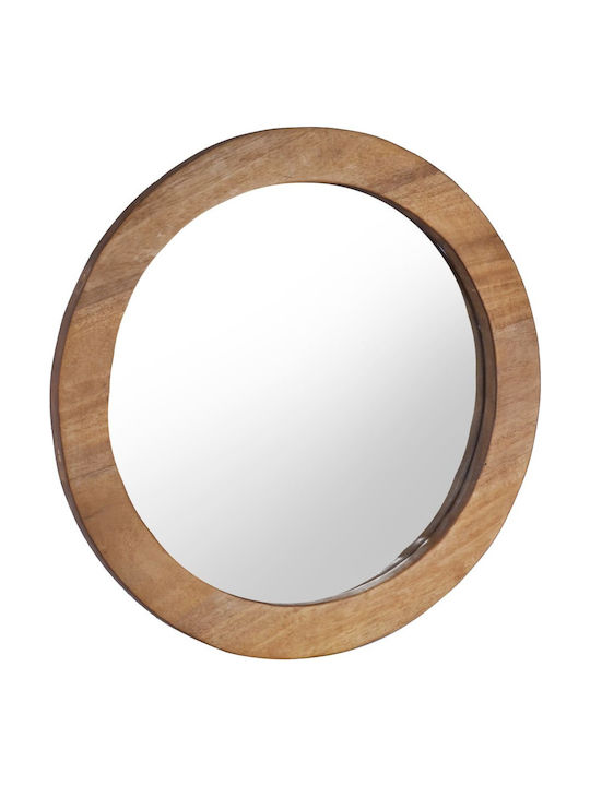 vidaXL Wall Mirror with Coffee Wooden Frame Diameter 60cm 1pcs