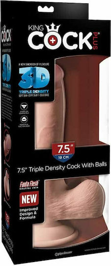 King Cock Triple Density Ρεαλιστικό Dildo με Όρχεις και Βεντούζα Flesh 19cm