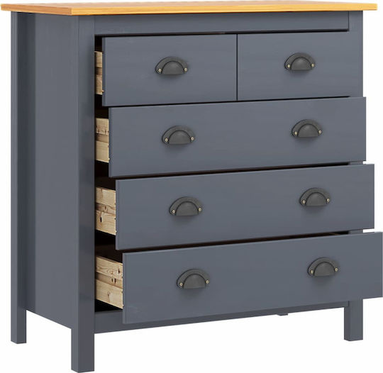 Hill Chest of Drawers of Solid Wood with 5 Drawers Grey 79x40x80cm
