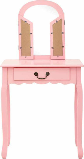 Bodenstehende Schminktisch Schlafzimmer Holz Rosa mit Spiegel & Hocker 65x36x128cm
