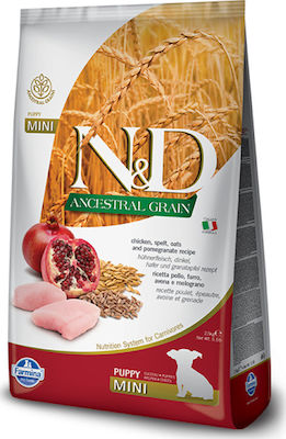 Farmina N&D Ancestral Grain Puppy Mini 2.5kg Trockenfutter mit wenig Getreide für Welpen kleiner Rassen mit Huhn und Granatapfel