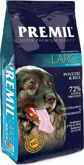 Premil Super Premium Large 15kg Trockenfutter für erwachsene Hunde mittlerer & großer Rassen mit Fleisch und Reis