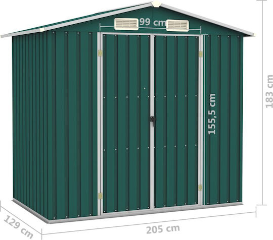 Metallic Garden Shed Galvanized Green with Air Vents M2.05xW1.29xH1.83m