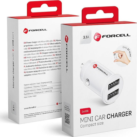 Forcell CC-SJ02 Încărcător Auto 3.1A cu Porturi: 2xUSB Alb Culoare