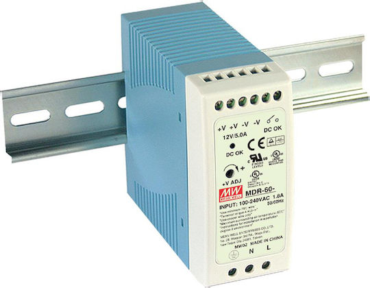 Mean Well DIN-Schienen-Netzteil Mini MDR60-5 mit Ausgang 5V und Leistung 60W 10A