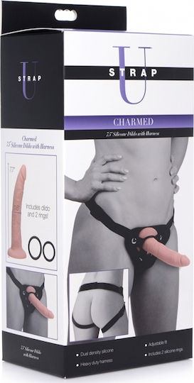 Strap U Charmed Harness with Dildo 19cm in skin color