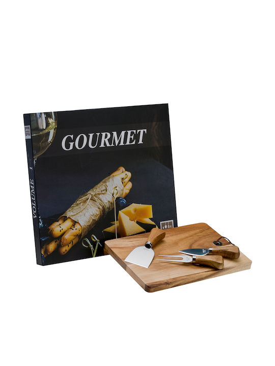 HFA Wooden Cheese Serving Platter with Knives & Fork 25x17cm 4pcs