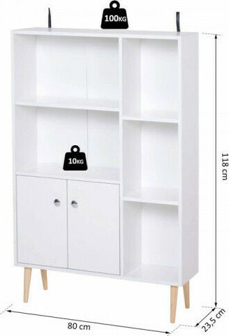 White Bookcase 80x23.5x118cm