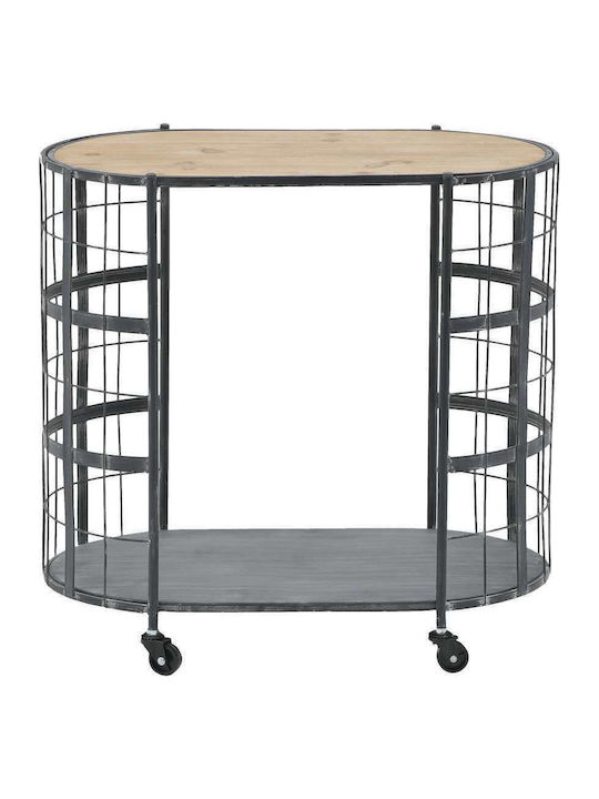 Oval Side Table Made of Solid Wood with Wheels Beige 63x39x60 cm