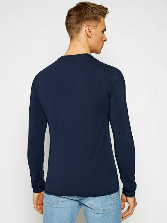 Guess Men's Long Sleeve Blouse with V-Neck Dark Blue