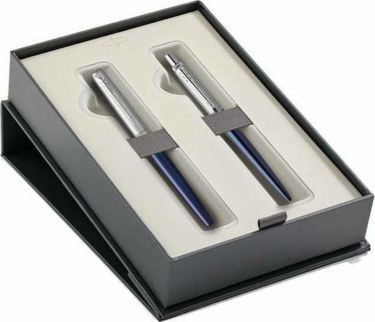 Parker Jotter Core Pen Set Ballpoint Medium with Fountain Pen Medium made of Steel Street Blue CT in a case