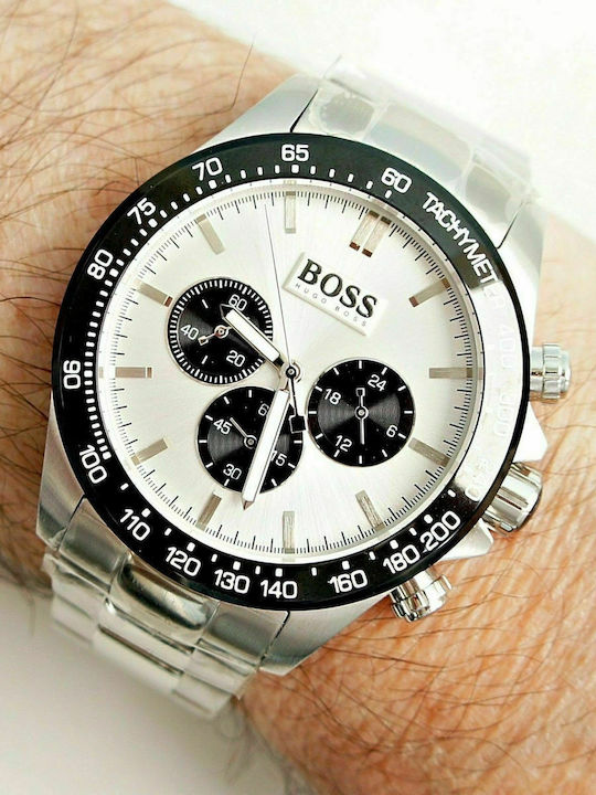 Boss Ikon Men's Watch 44mm Chronograph Battery with Silver Metal Bracelet