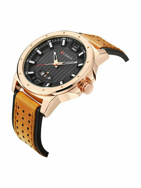 Curren Ανδρικό Ρολόι 48mm Μπαταρίας με Δερμάτινο Λουράκι Brown / Rose Gold / Black